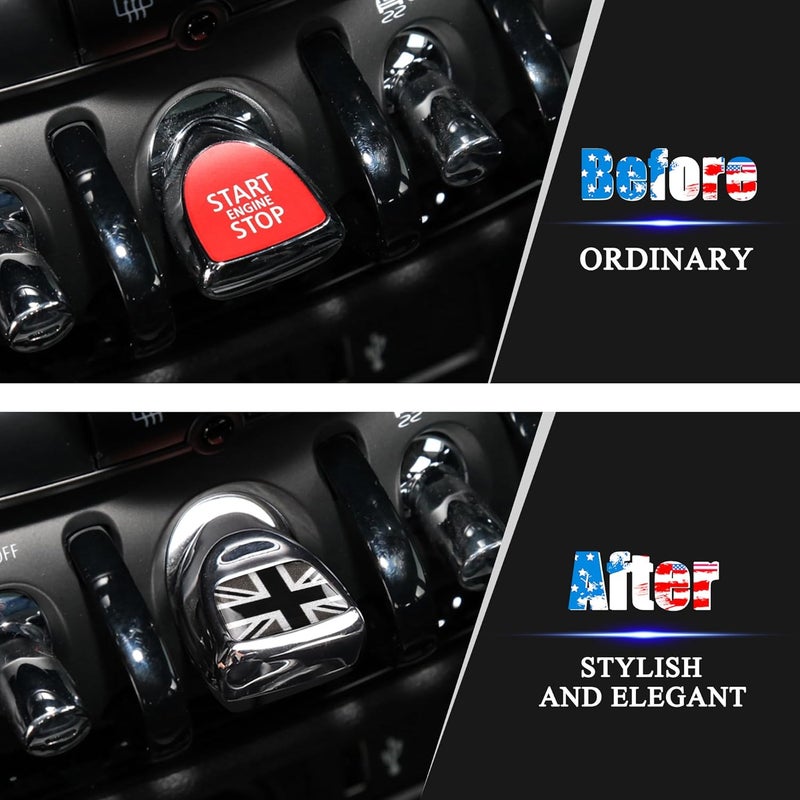 TOMALL Push Start Button Compatible with Mini Cooper F56 F55 F57 F54 F60 Car Engine Start Stop Button Cover Ignition Ring Cap for Car Decor (Grey Flag) - Image 4